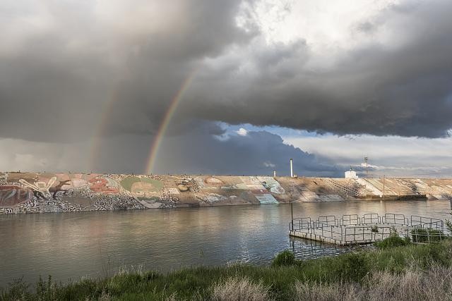 Photo:Pueblo Colorado 2015 Double Rainbow Arkansas River Levee Graffiti