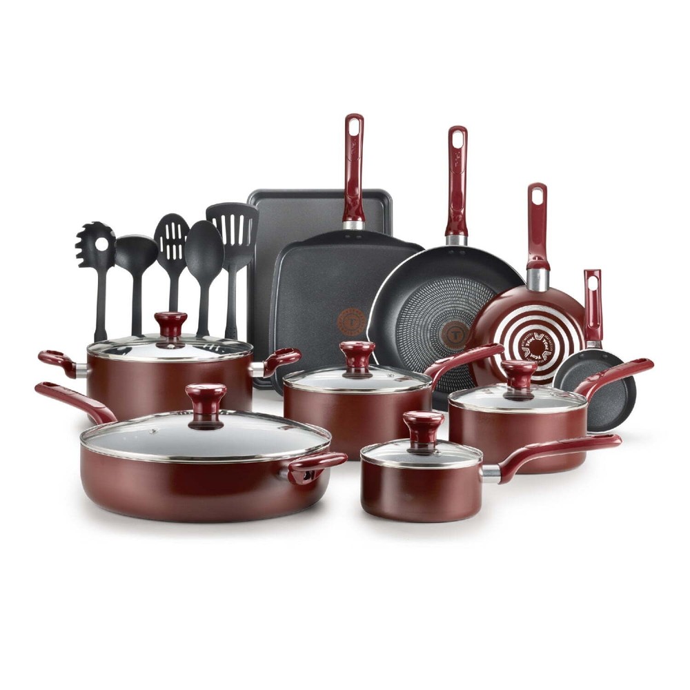 Tfal 20 Piece Easy Care and Nonstick Aluminum Cookware Set - Red