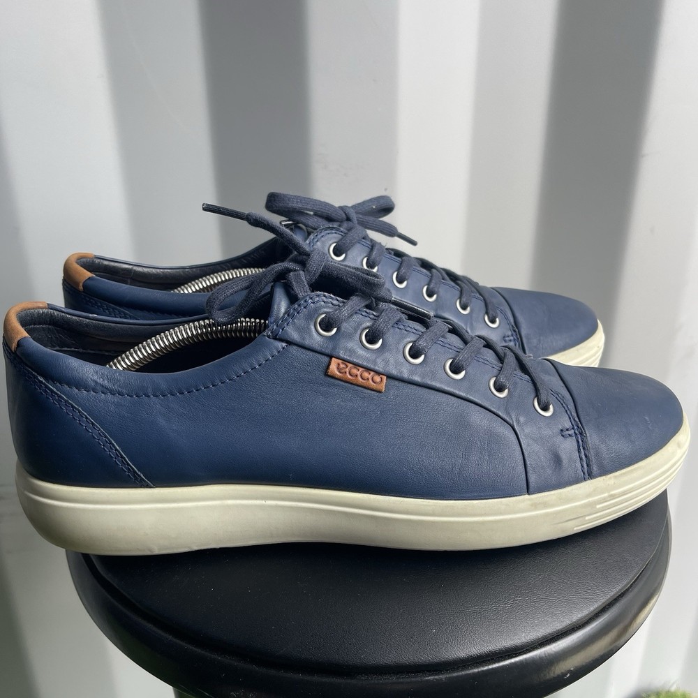 Ecco SOFT 7 Street Sneakers Shoes Blue Leather Walking Mens Size EU 46 12