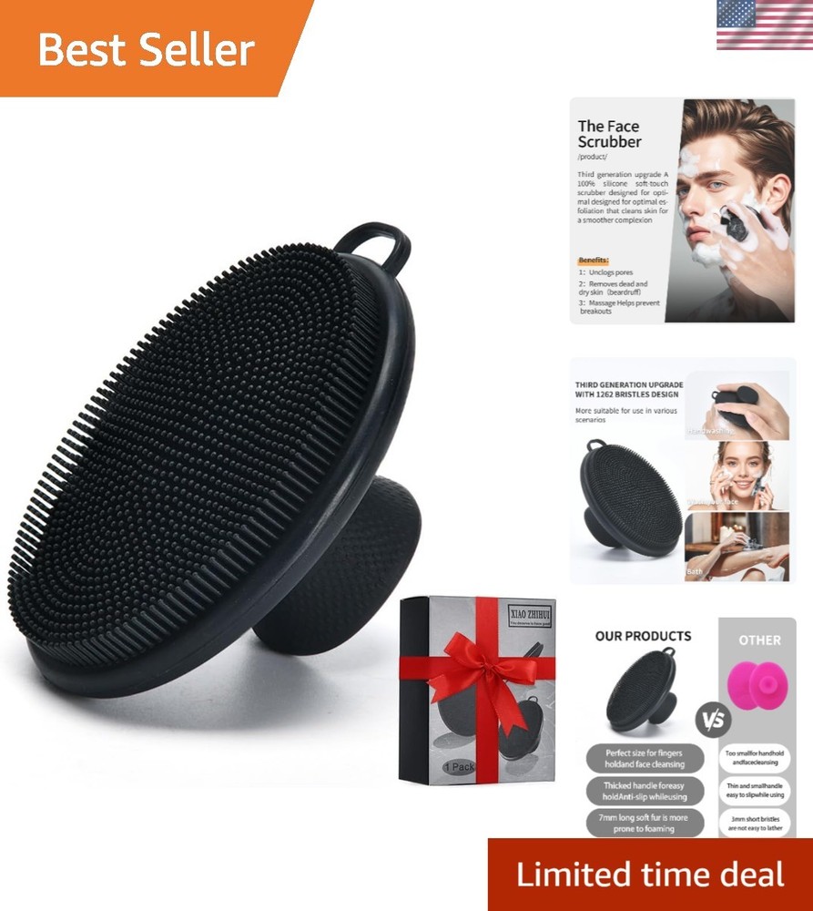 Upgraded Manual Cleansing Brush – Black Silicone Face Scrubber for Men & Women