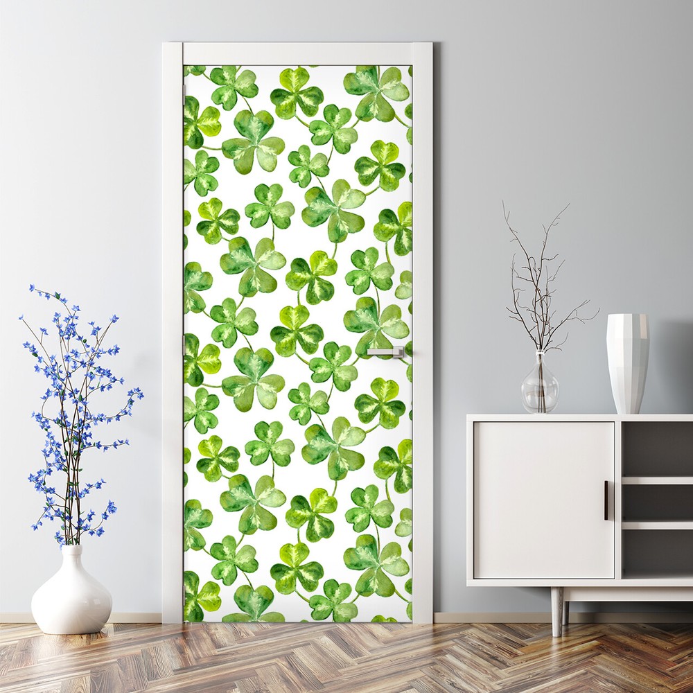 Bubble Free Door sticker Watercolour with trefoils clover Green floral