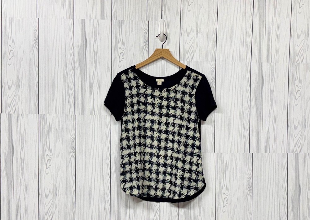 J Crew t shirt womens size small blue short sleeve patterned pullover stretch