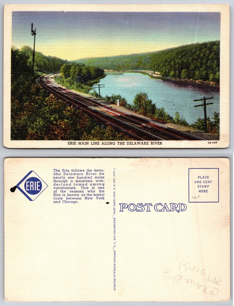 Erie Main Line Along Delaware River Postcard
