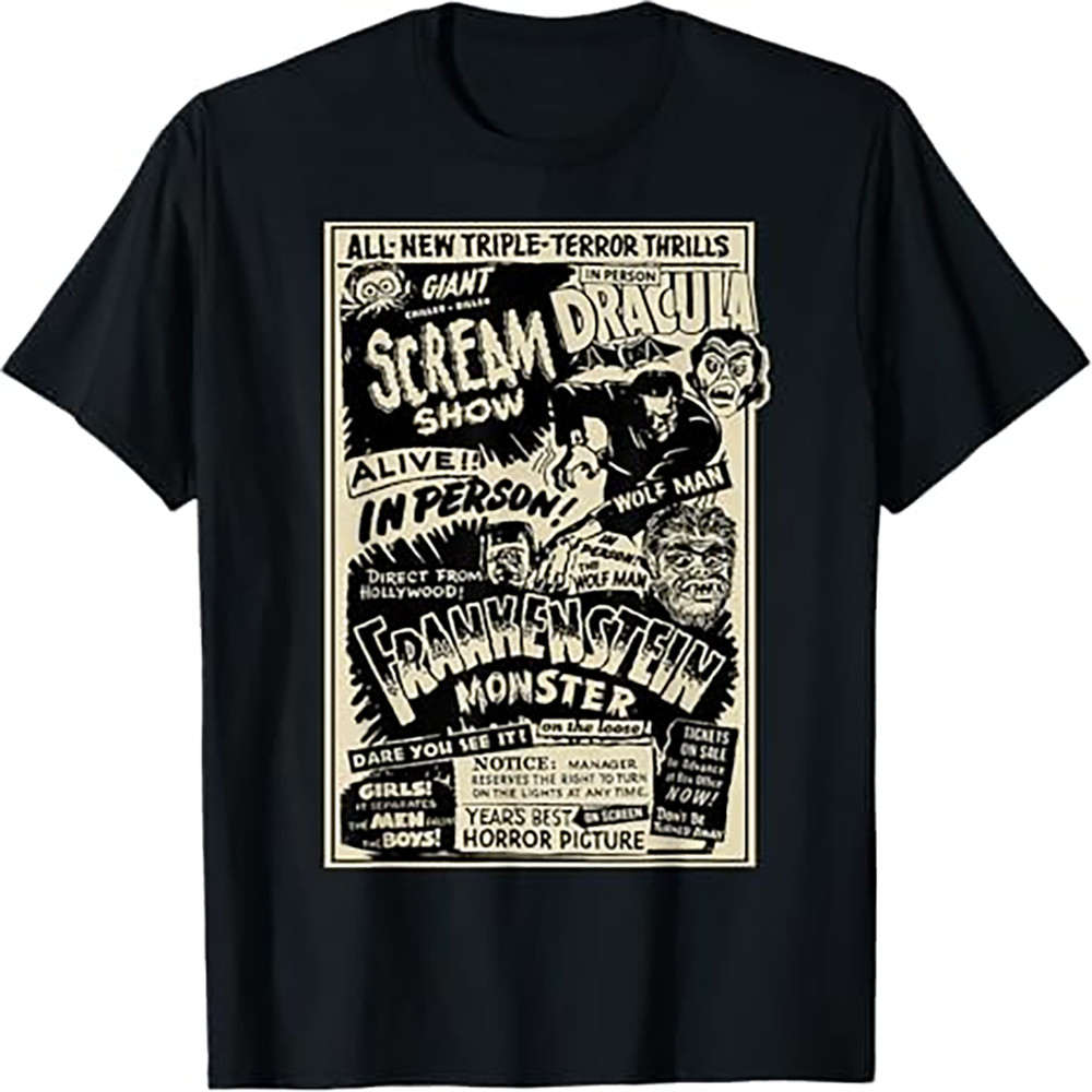 Horror Movie Monster Mummy Dracula Werewolf Frankenstein T-Shirt
