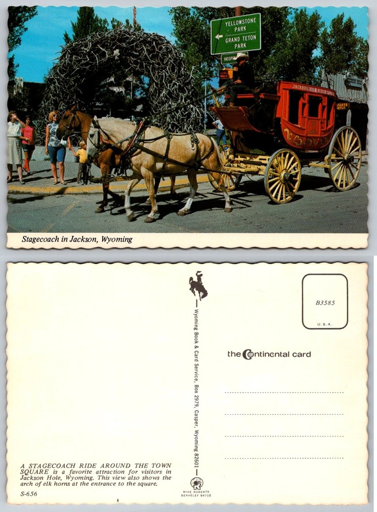 Jackson Hole Wyoming Stagecoach Elk Horn Arch Vintage Postcard