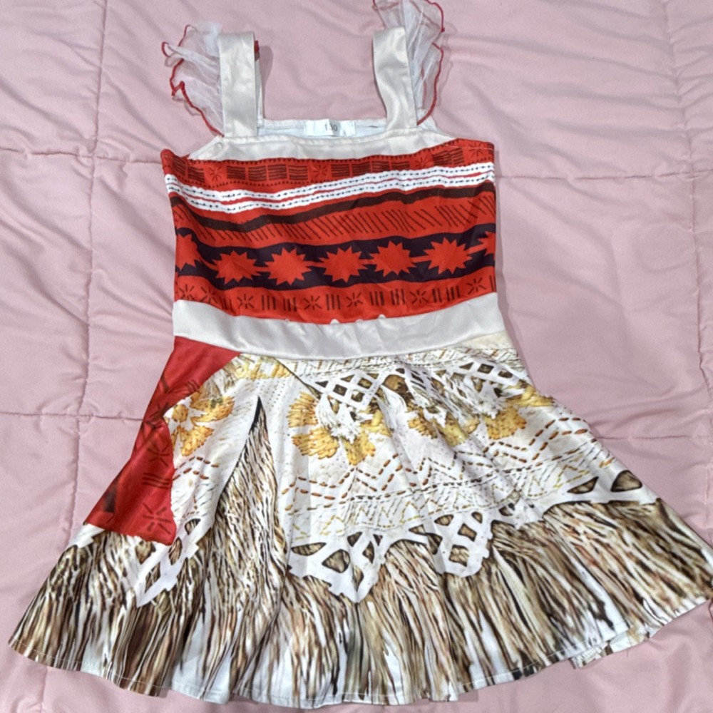 Moana Girls Dress Up Costume Size 130 Red White Brown Disney Princess Outfit