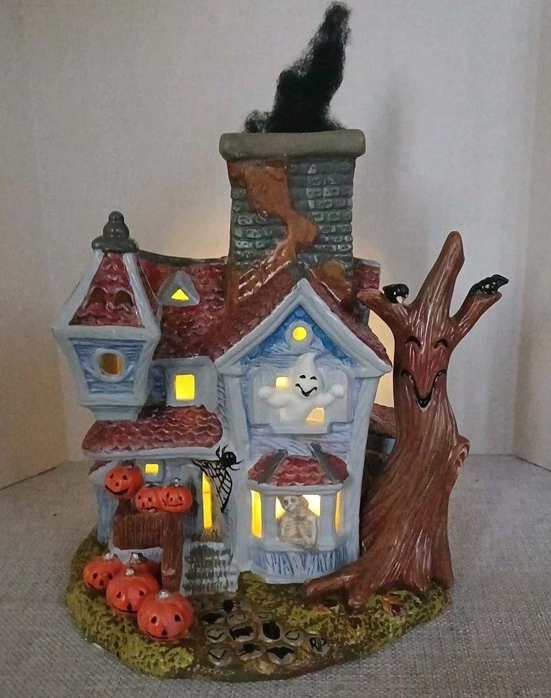 Vintage PartyLite Haunted House Candle Holder Halloween Ghosts & Pumpkins Decor