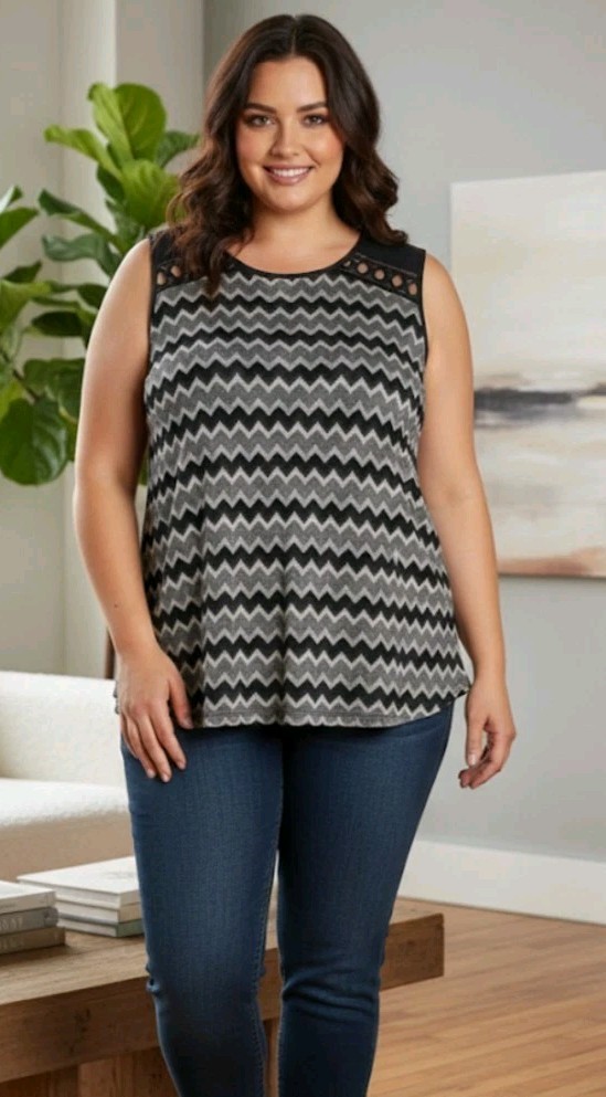 Daniel Rainn Stitch Fix Plus Size 3X Chevron Sleeveless Blouse Top NWT