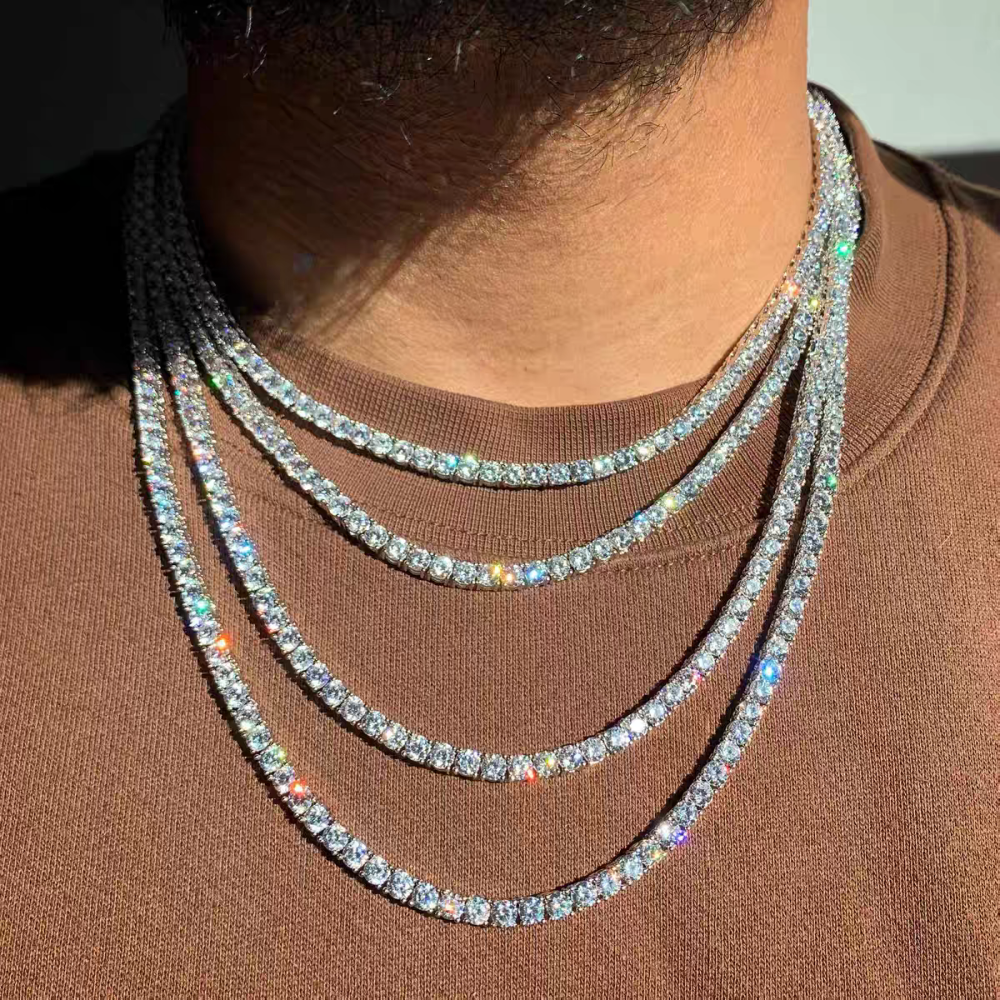 3mm Certified VVS1 D Moissanite Tennis Chain Necklace 925 Solid Silver Women Men