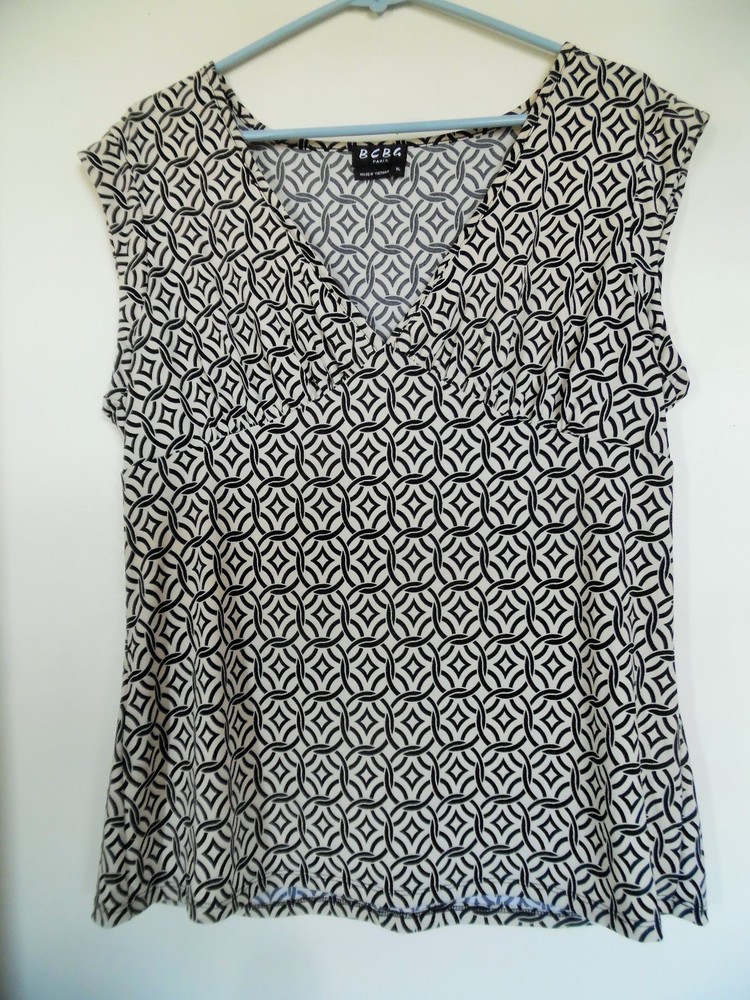BCBG Paris womens size XL black/beige polyester stretch top