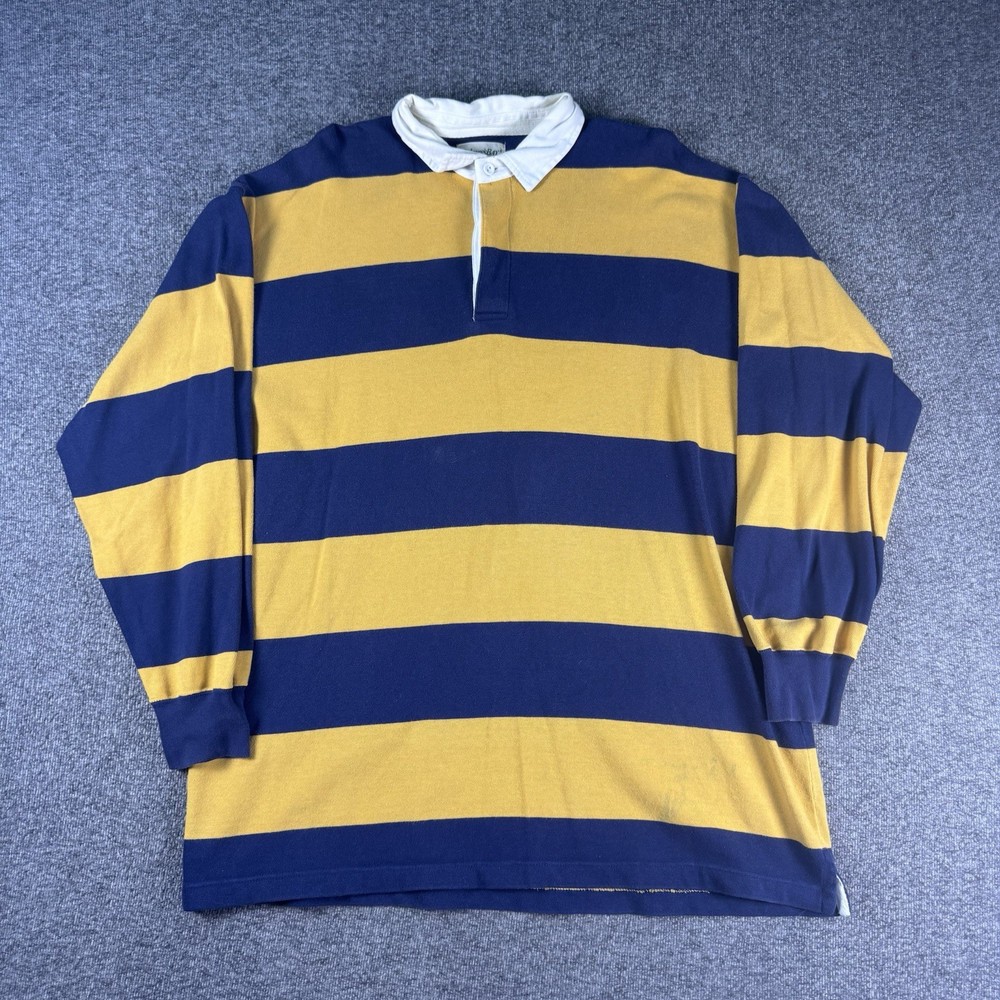 Vintage 90s St John’s Bay Rugby Polo Shirt Mens XL Navy Yellow Striped Preppy
