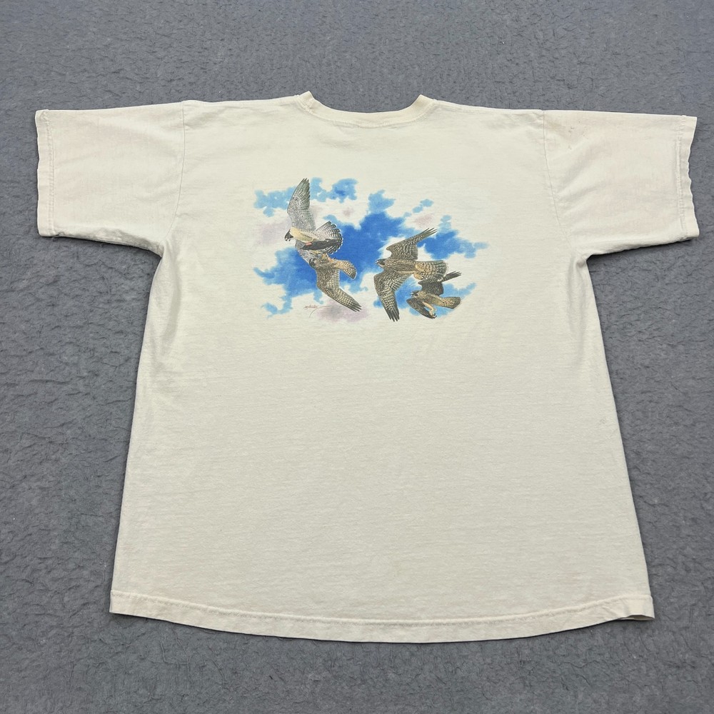 VTG Patagonia Beneficial T Peregrine Falcon Men's Large White Crew Birds USA 90s