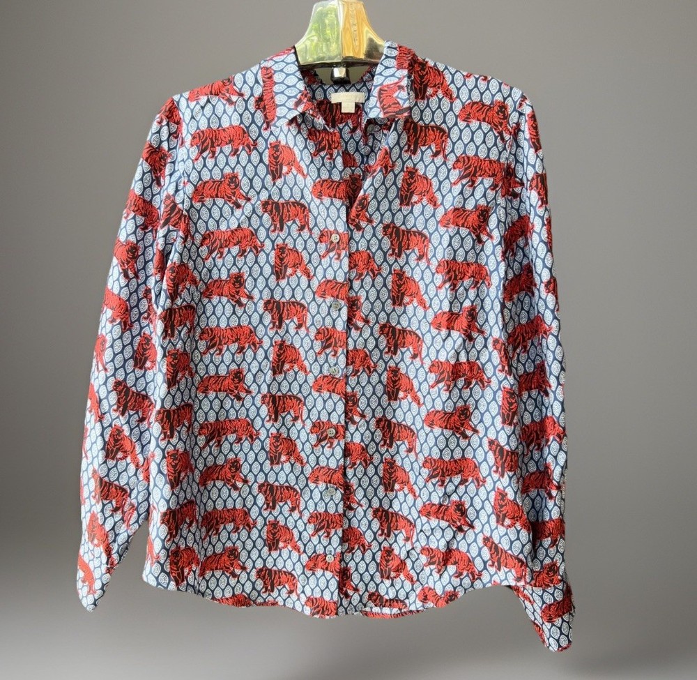 J.Crew Collection Silk Twill “Roaming Tiger” Blouse Size 6 Quiet Luxury Quality