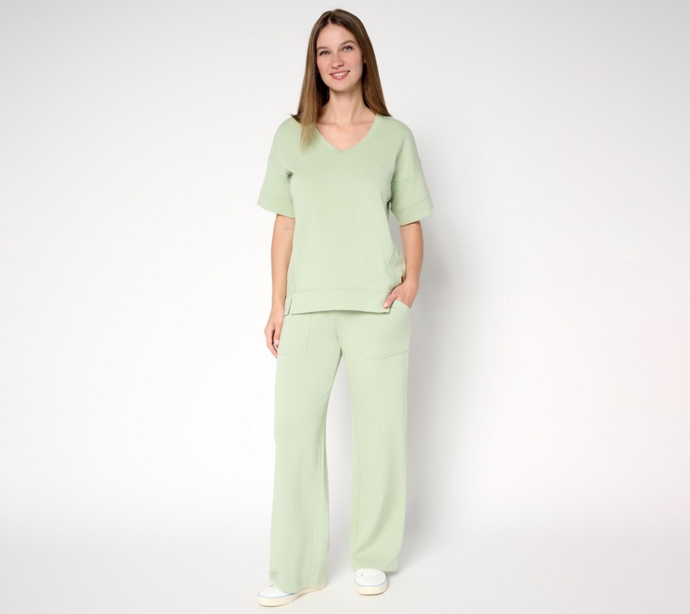 SUNNYLiFE Women's Plus Sz Set 1X French Terry Pullover Pant Green A692400