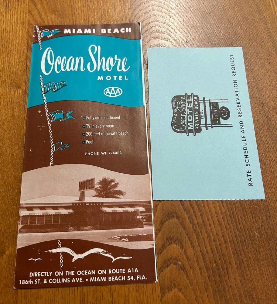Vintage 1950’s Miami Beach Ocean Shore Motel  Brochure Florida