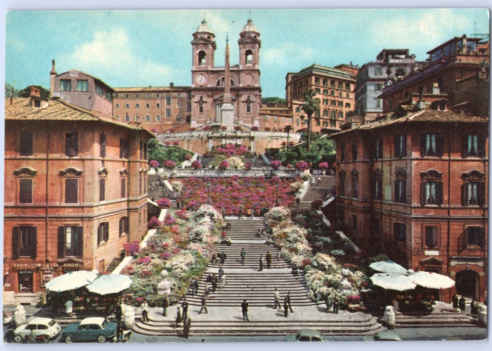Italy Rome Piazza di Spagna Spain's Square Trinità dei Monti Church Postcard