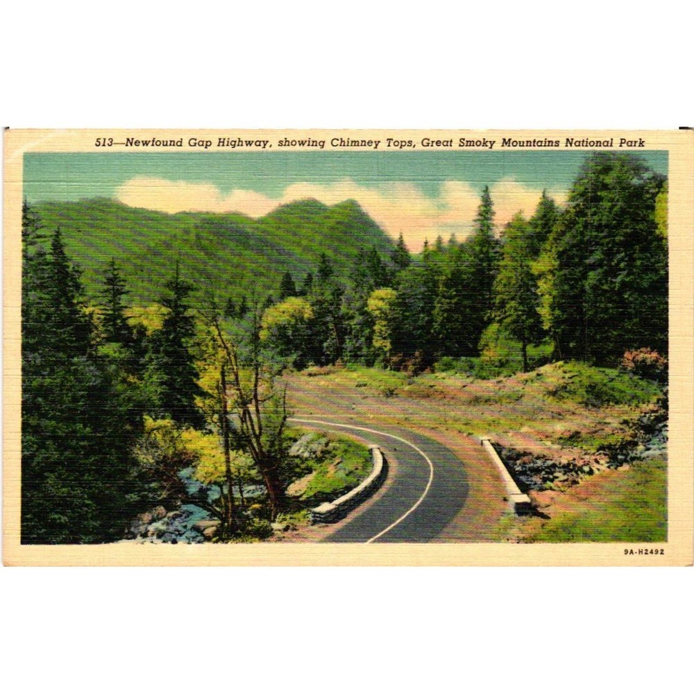 Vintage Newfound Gap Highway Chimney Tops Great Smoky Mountains Linen Postcard