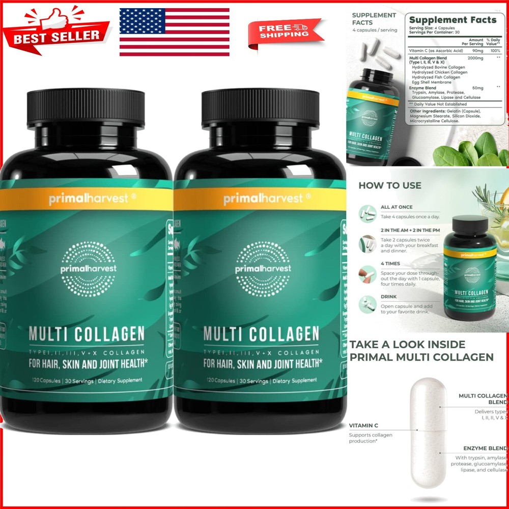 240 Hydrolyzed Collagen Capsules with Vitamin C – Beauty & Joint Support for All