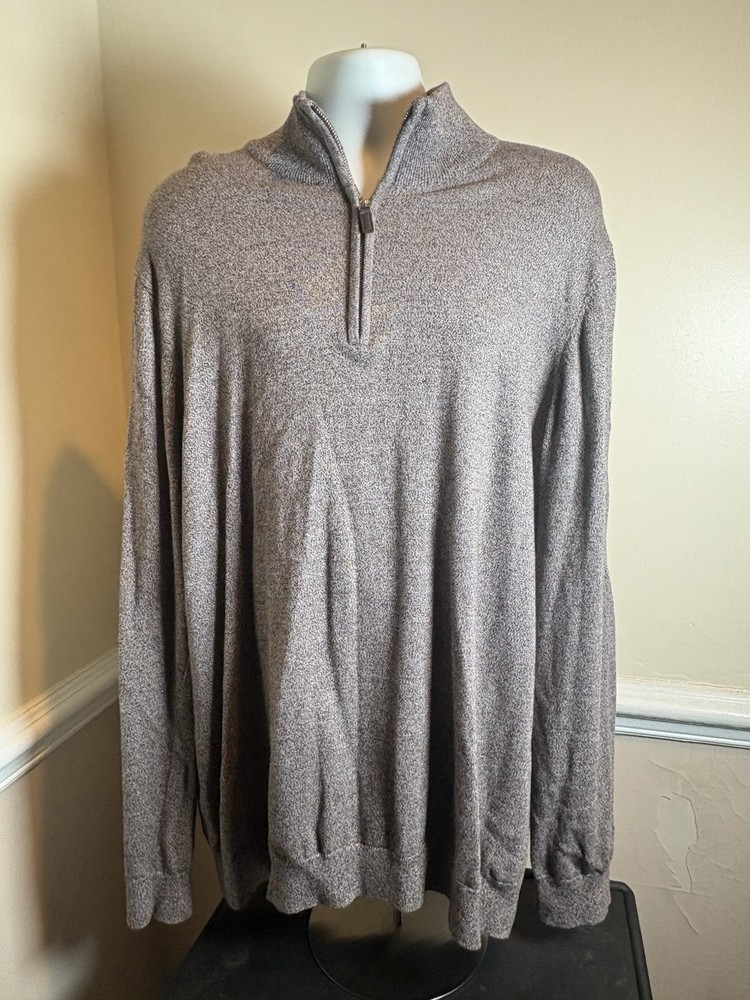 The Foundry Supply Co Men's 2XLT tall Quarter Zip Sweater Heathered Brown Cotton