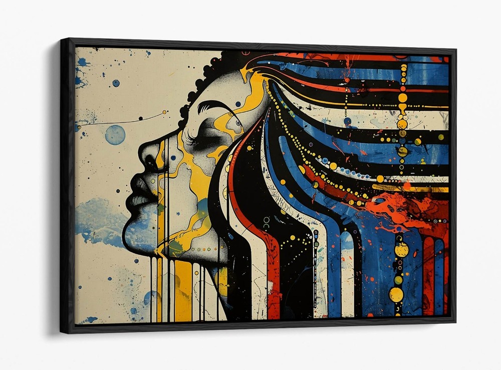 BEAUTIFUL WOMAN ABSTRACT GRAFFITI FLOAT EFFECT FRAMED CANVAS ART PICTURE PRINT-image