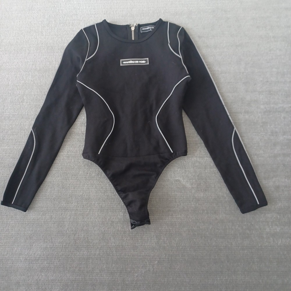 Maniere de Voir Bodysuit Women UK 8 US 4 Black Contrast Trim Streetwear Punk