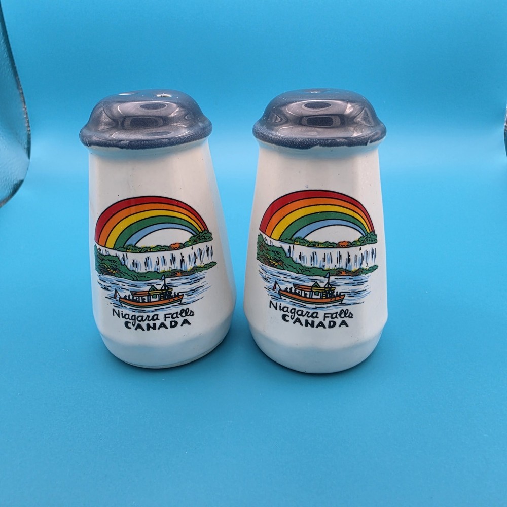 Niagara Falls Canada Vintage Set Of 2 Salt and Pepper Shakers Rainbow & Boat