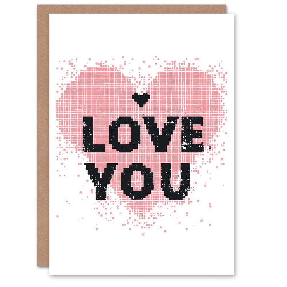 Valentines Day Greeting Card Love You Simple Pixel Art Heart For Him or Her