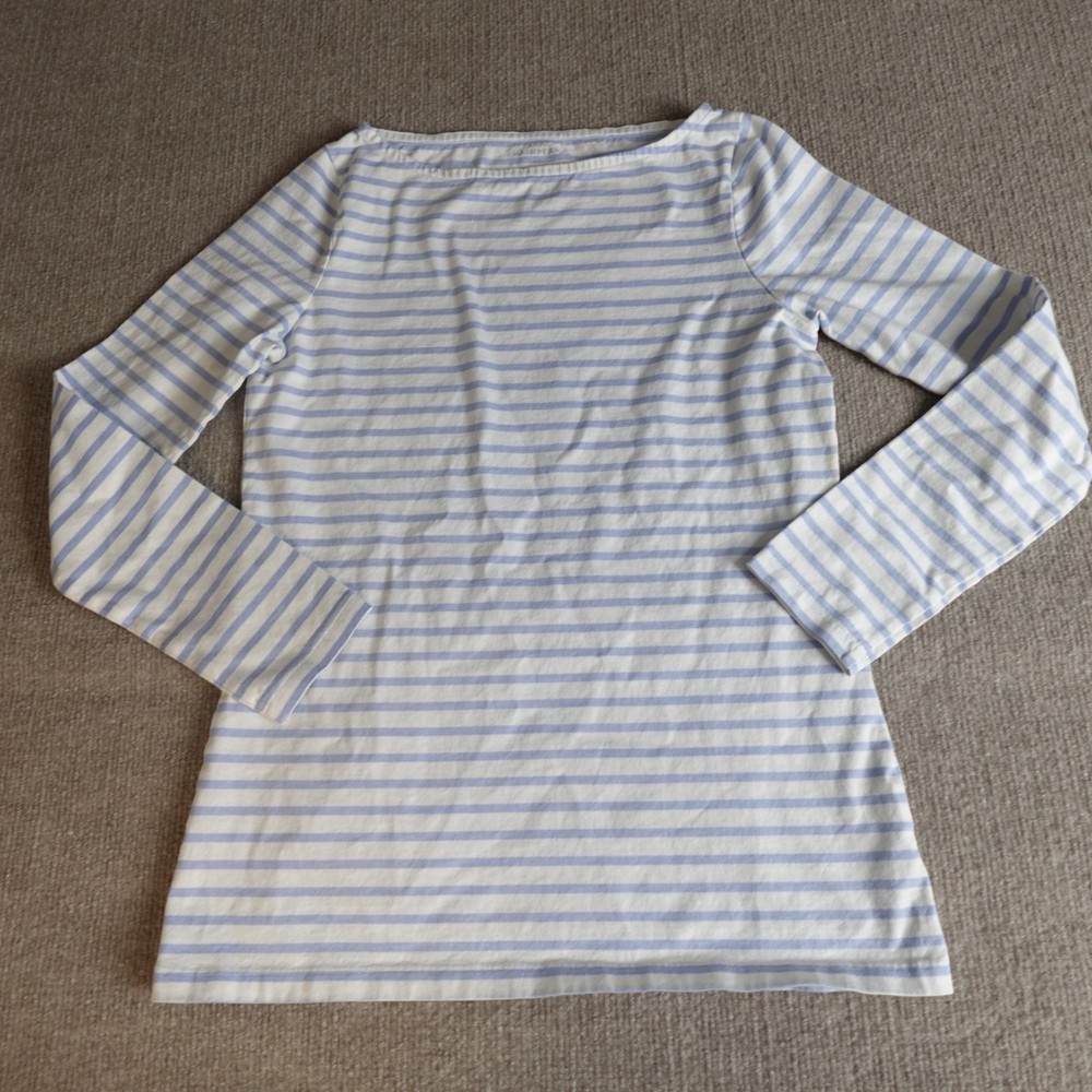 Anna Mashburn Womens Top Small White Blue Striped 100% Cotton