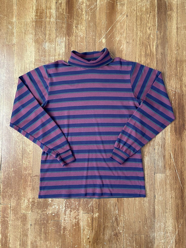 VTG 90s L.L. Bean Multicolor Striped Mockneck Long Sleeve Shirt USA Adult Medium