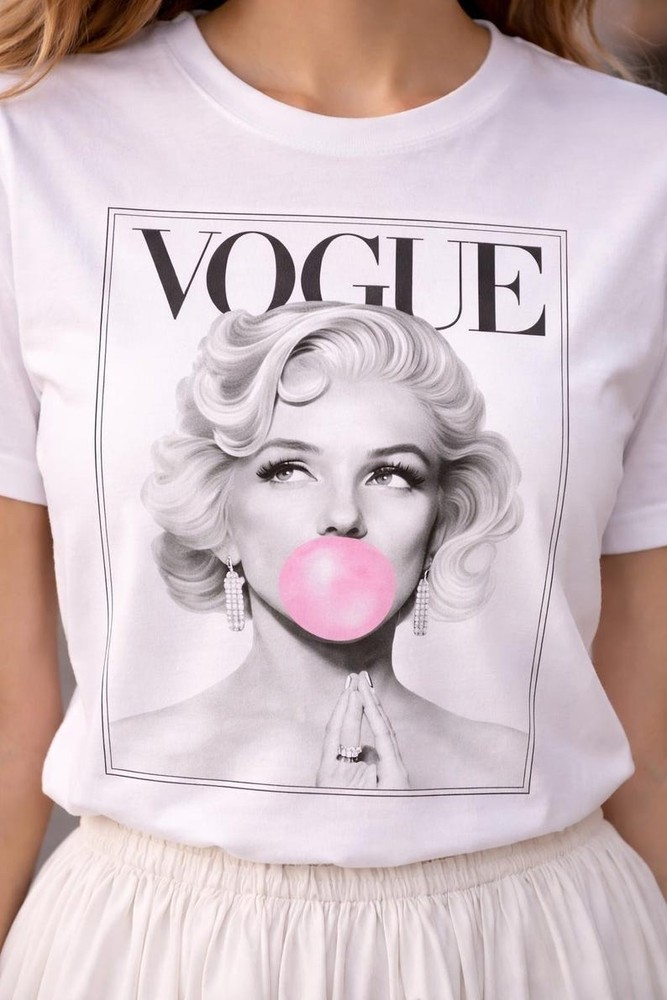 Vogue Marilyn Monroe Bubble Gum Graphic T-Shirt, Vintage Fashion Top