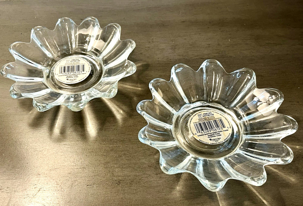 2 - Vintage Indiana Glass Celestial Ball/Pillar Candle Holders Crystal USA Made