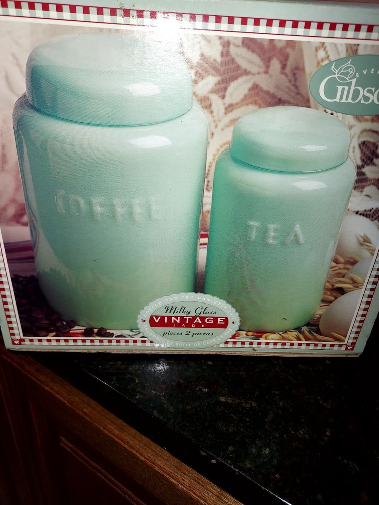 Vintage Jadeite Glass Coffee & Tea Canisters w/ Lid 7.25