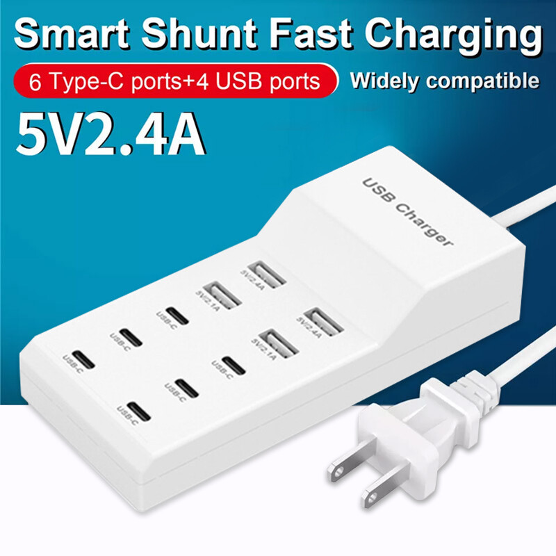 10-Port USB C Fast Charger Station Wall Adapter for iPhone & More  