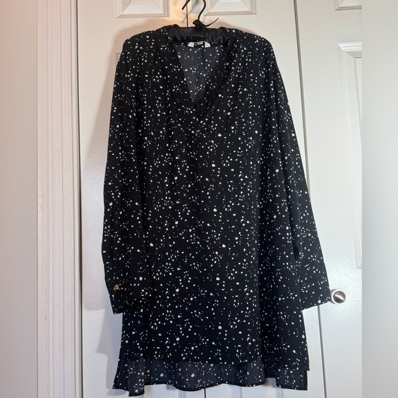 Plus Size 4X Black White Speckled Blouse Long Sleeve Flowy Casual Top