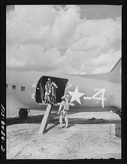 Fort Bragg North Carolina 1940s Airborne Motorcyclists Exiting Transport Plane