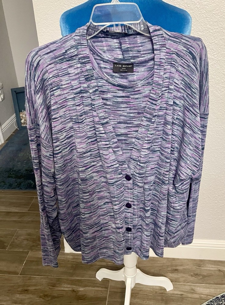 Lane Bryant Knit 2 Piece Cardigan Purple Sleeveless Top Purple/Gray Size 26/28