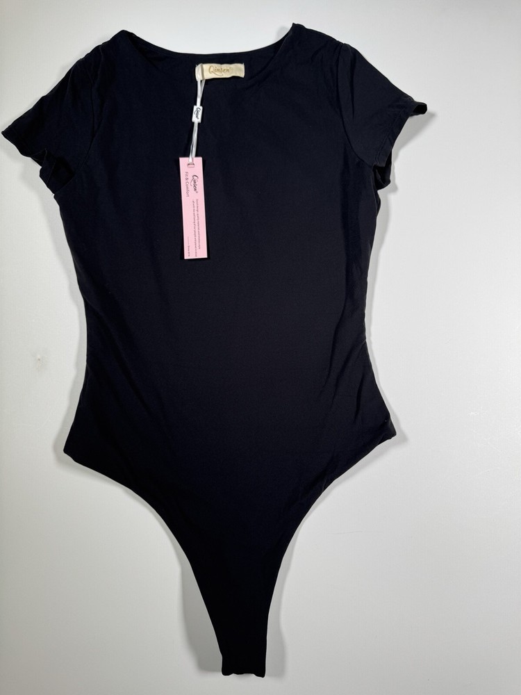 Women's Crew Neck Short Sleeve Bodysuit Double Lined Body Suits Basic T-shirt M