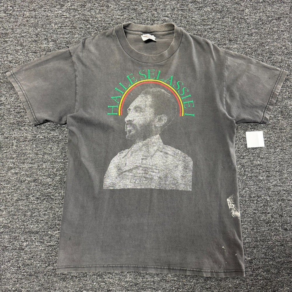 Vintage 90s Haile Selassie Rasta Revolution Grail T-Shirt M Gradient Sun Faded