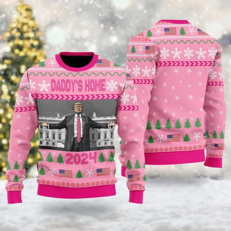 BG Trump Daddy Home Ugly Christmas Sweater, MAGA 2024 Ugly Sweater, Donald Trump