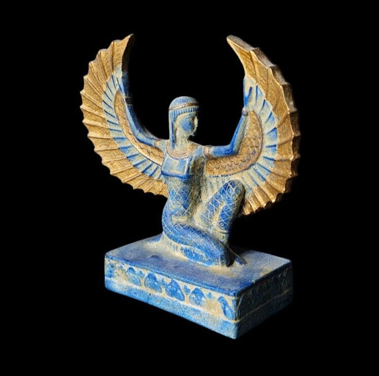 Winged Goddess Isis Statue from Coloured Stone , Egyptian Goddess Statue
