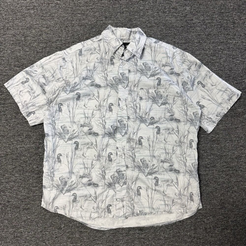 Mens Psycho Tuna Duck Hunting Dogs Short Sleeve White Button Up Shirt - Size M