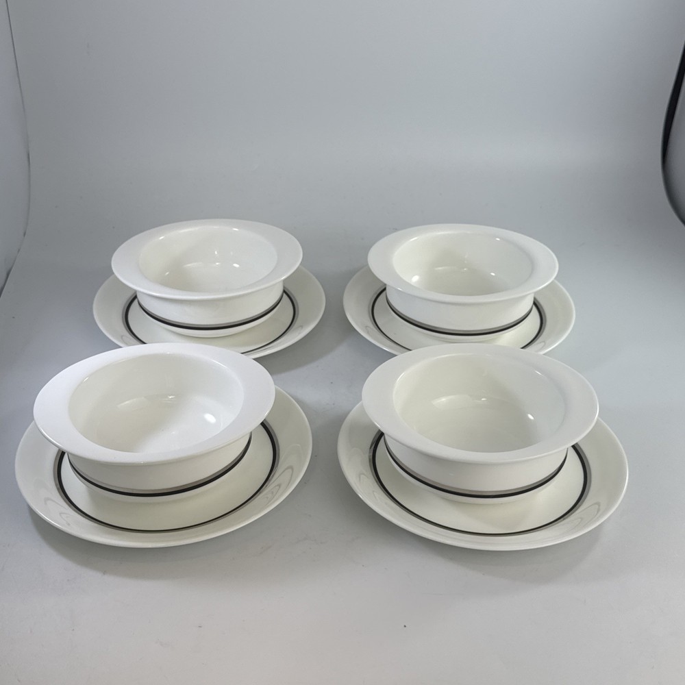 WEDGWOOD Susie Cooper Charisma Soup Bowls (H 2.25” W 5.25”) & Saucers  Set Of 4