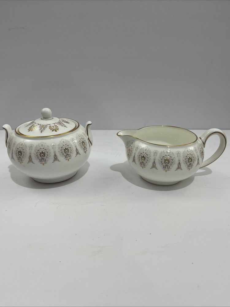 Vintage Wedgwood Medina Beige Bone China Set Of Sugar Bowl With Lid And Creamer