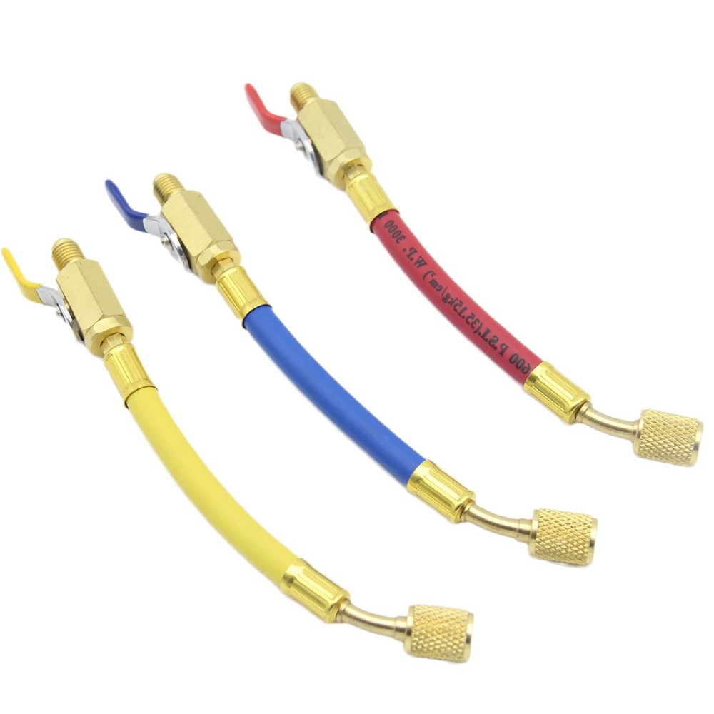 R134A R410A R22 R12 Charging Hoses and Ball Valve Set HVAC Low Loss Fittings ...