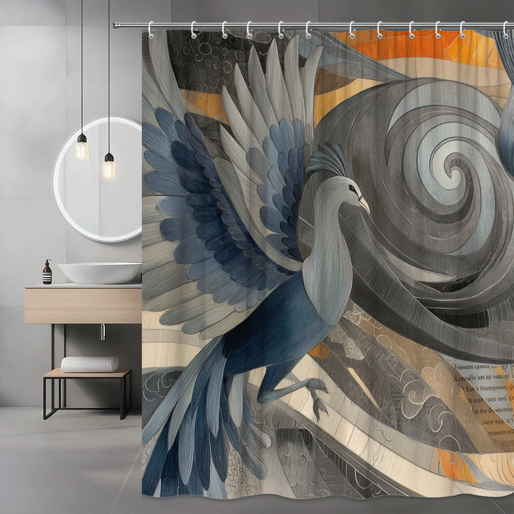 Blue Bird Abstract Swirl Shower Curtain