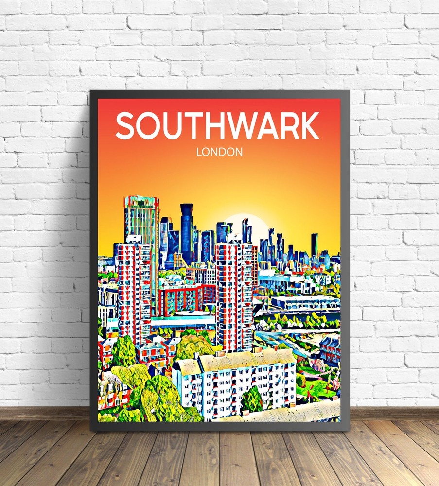 Southwark London Art Poster Sunset Night Poster Art Print Southend On Sea City