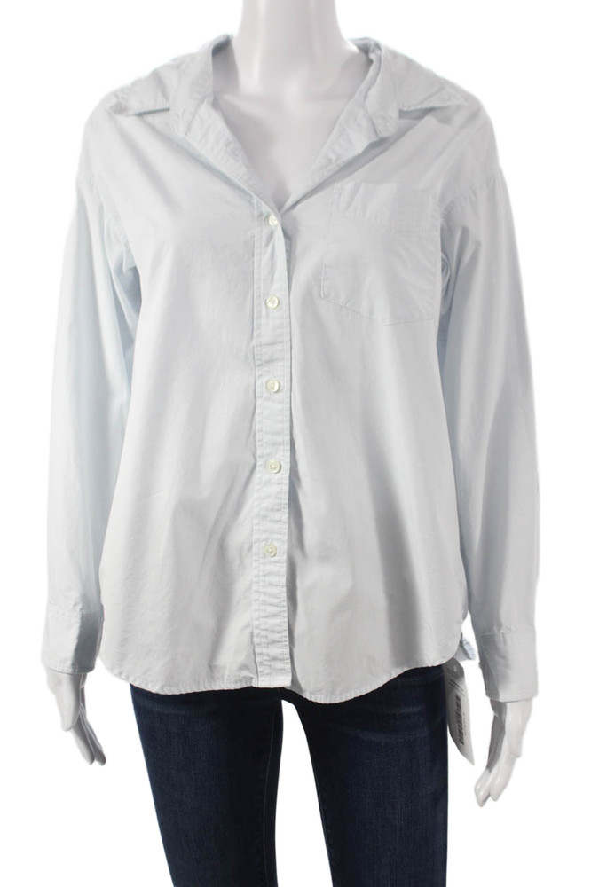 Wilfred Free Womens Blue Cotton Collared Long Sleeve Button-Up Top Size 2XSFree Shipping in US $100+ Orders | $6.95 Orders Below