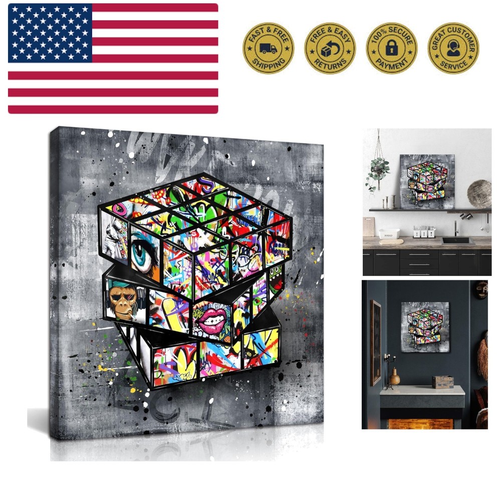 Banksy Canvas Wall-Art for Bedroom - Street Graffiti Wall Art Abstract Painti...-image