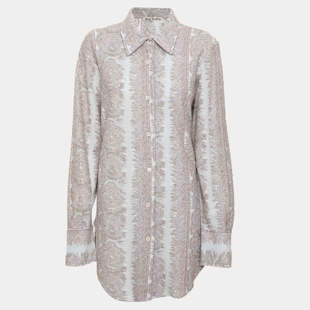 Acne Studios Metallic KhakiBlue Jacquard Long Sleeve Shirt XS