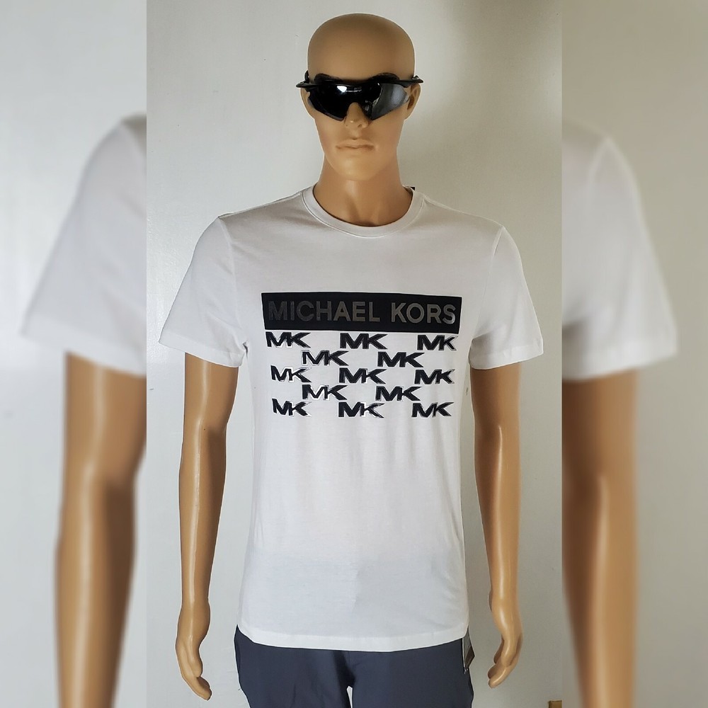 Nwt Michael Kors Men's Short Sleeve Tshirt Graphic Mk Diamond Logo Size S White